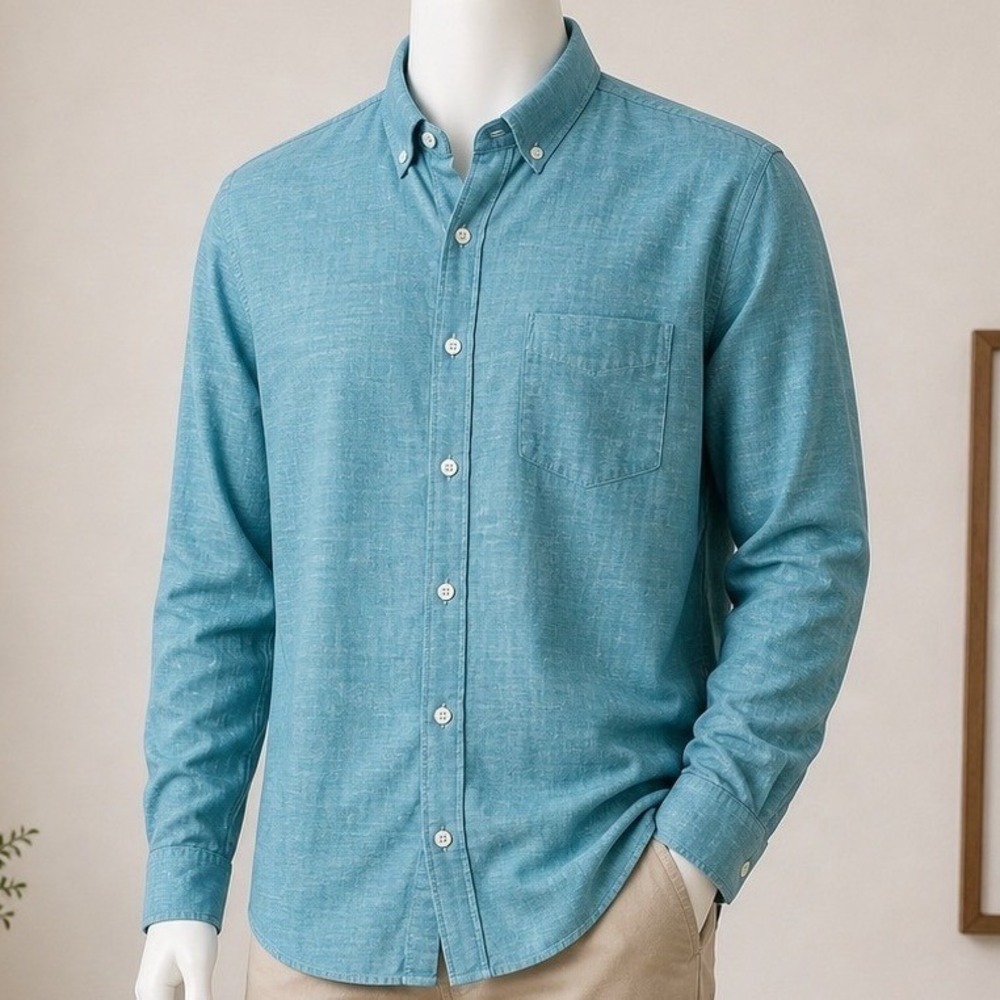 Club Room Mens XL Blue Long Sleeve Button Down Shirt Stretch Beachcore Vacation
